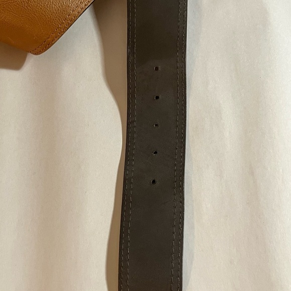 Chicos genuine leather boho Festival Brown/Tan artsy belt gold buckle Medium - Picture 6 of 11